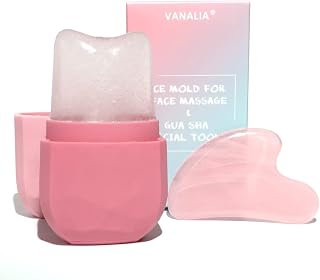 VANALIA Ice Roller & Gua Sha Set for Face Eyes Neck - Food-Grade Silicone Tools Brighten Skin Reduce Puffiness Pink