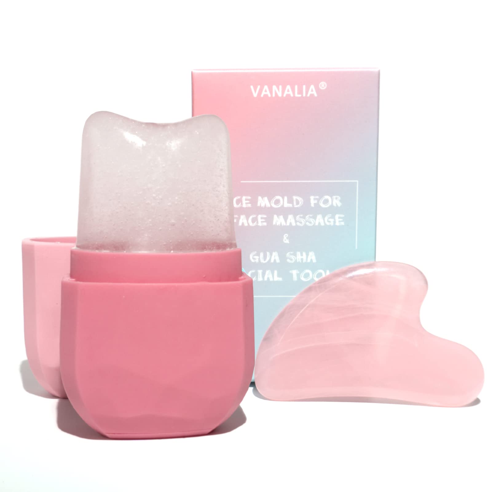 Ice Roller and Gua Sha Set for Face, Eyes and Neck - Skin Care Beauty Tools to Brighten Skin and Enhance Natural Glow (Pink)
