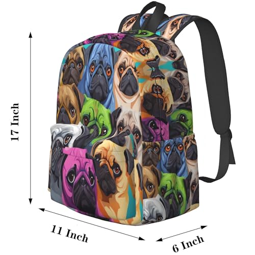 16 inch backpack Cartoonn Colorful Pug Dogs Laptop Backpack Full Print School Bookbag Shoulder Bag for Travel Daypack2