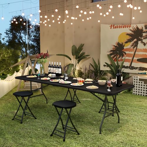 IWDOO Folding Stool, 18 Inch Foldable Stool with Handle & Steel Frame, Pack of 2 Folding Bar Stools, 440lbs Sturdy Foldable Lightweight Metal Chair for Camping, Indoor and Outdoor, Black