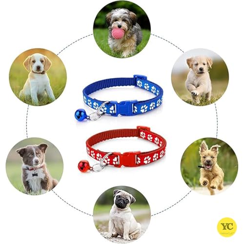 Image of YellowCult Dog /Cat Collar Leash Set with Adjustable Soft Nylon Paw Print Pet Collar for Cats, Puppies, Small Dogs, Fat Rabbits Walking Training, Bell & Quick Release Buckle Safety Lock -[Dark Blue]