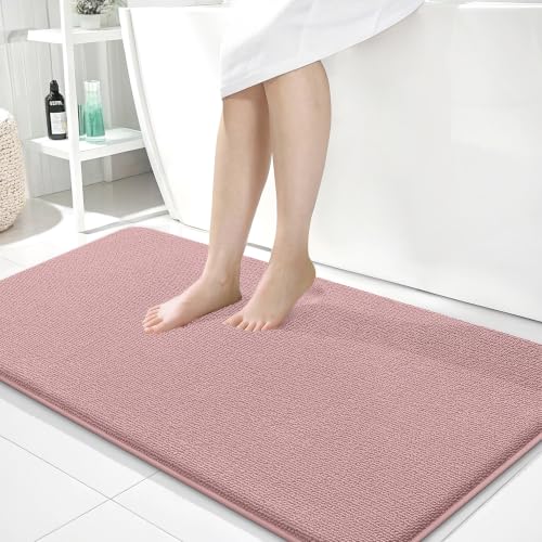 OLANLY Memory Foam Bathroom Runner Rugs 44x24, Long Bath Mats, Dusty Rose