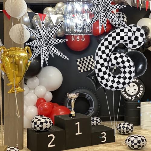 Image of TONIFUL 6th Birthday Balloons Kit 40 Inch Checkered Number 6 Foil Balloon