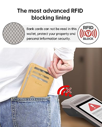 Image of Teskyer Slim Minimalist Wallet for Men, RFID Front Pocket Card Holder | Ultra Slim Front Pocket Design, 8 Card Slots, RFID Protection, Smooth Faux Leather for Everyday Carry