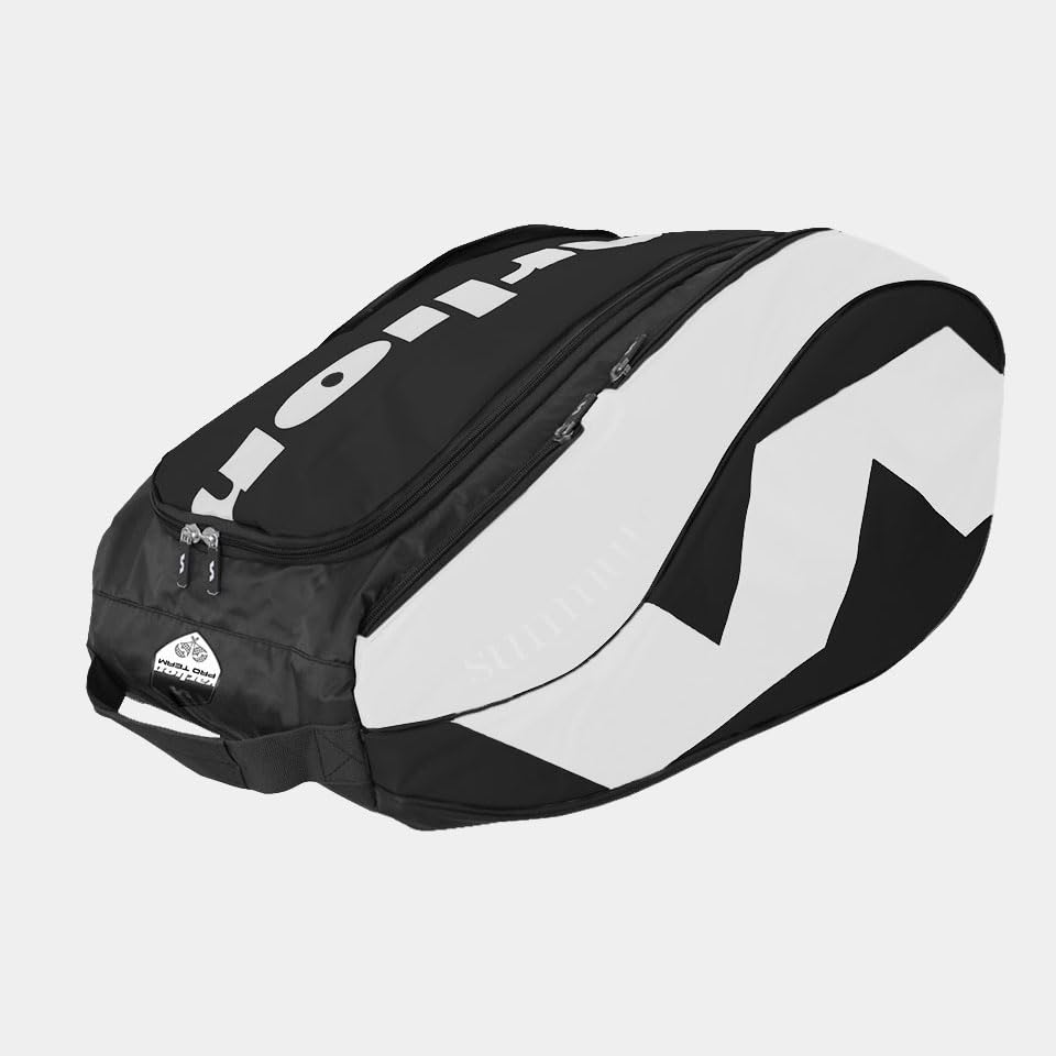 Varlion Summum Pro Racket Bag, 14.3 gal Nylon for 4 Rackets with Thermal Pockets & Shoe Compartment, Black & White