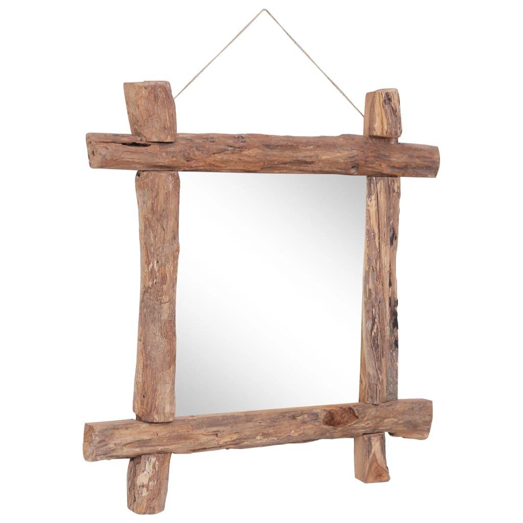 Miroir en bois de teck recyclé 70x70 cm fait main pour une décoration murale haut de gamme