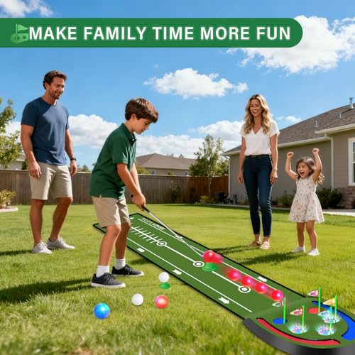 VATOS Upgraded Golf Putting Mat Indoor for kids - Golf Game Set with LED Balls, Glow Cups, Irons & Putters, Portable Putting Green Outdoor for Home Backyard Office Party, Golfing Gifts for Kids Adults - Thumbnail 5