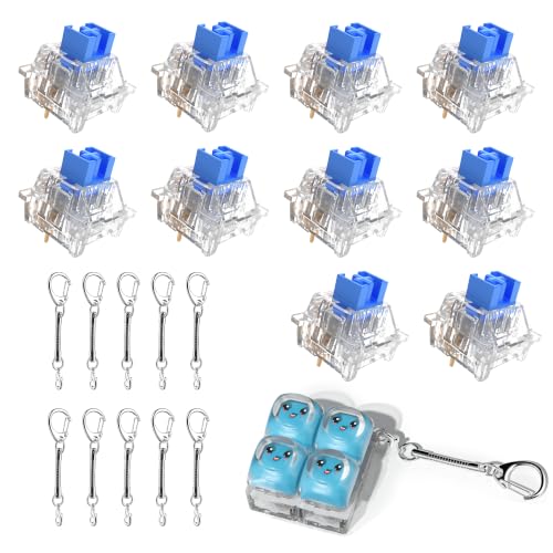 Image of Outemu 150 Pcs Crystal Blue Switches,Extra 10 Keychains & 1 Fidget Toy | Responsive /MX Style /Crisp Click Sound /Pre-Lubred /Hot-swap /3 Pin Switches for Mechanical Gaming Keyboard & 3D Printed Fidgets