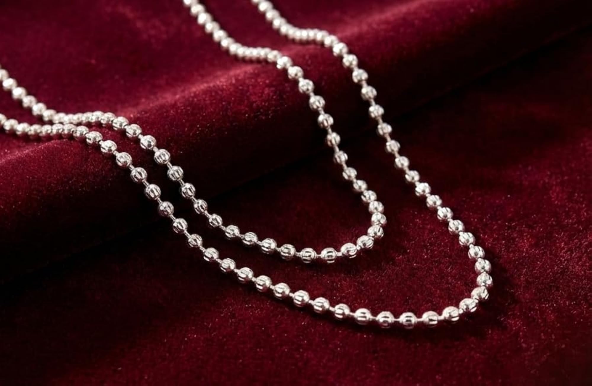 Women's Luminous Textured Bead 925 Silver Chain, Elegant Style