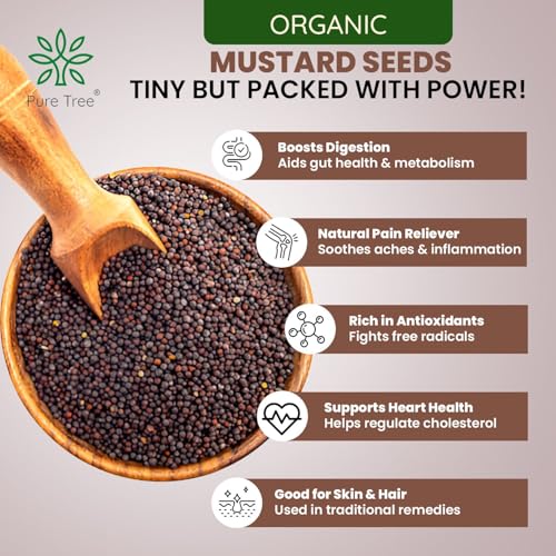 Image of Pure Tree Certified Organic Mustard Seeds Small | 5 Kg / 5000 g | Black Small Mustard Rai Seeds Small | Sasive seeds Whole Kali Rai Dana | Sarson dana Indian Spice Gluten Free