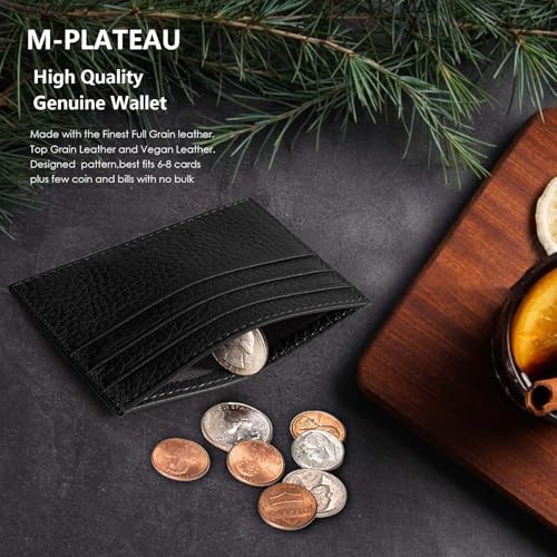 Image of M-Plateau Super Slim Genuine Leather Credit Card Wallet | Card Holder, Small Wallet for Man and Women with 6 Card Slots and 1 Pocket (Black)