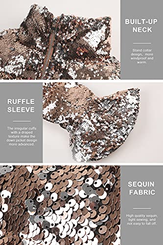 Orolay Women's Ultra Short Shiny Down Coat Sequin Petite Jacket With Stand Collar Silver S #TOP4