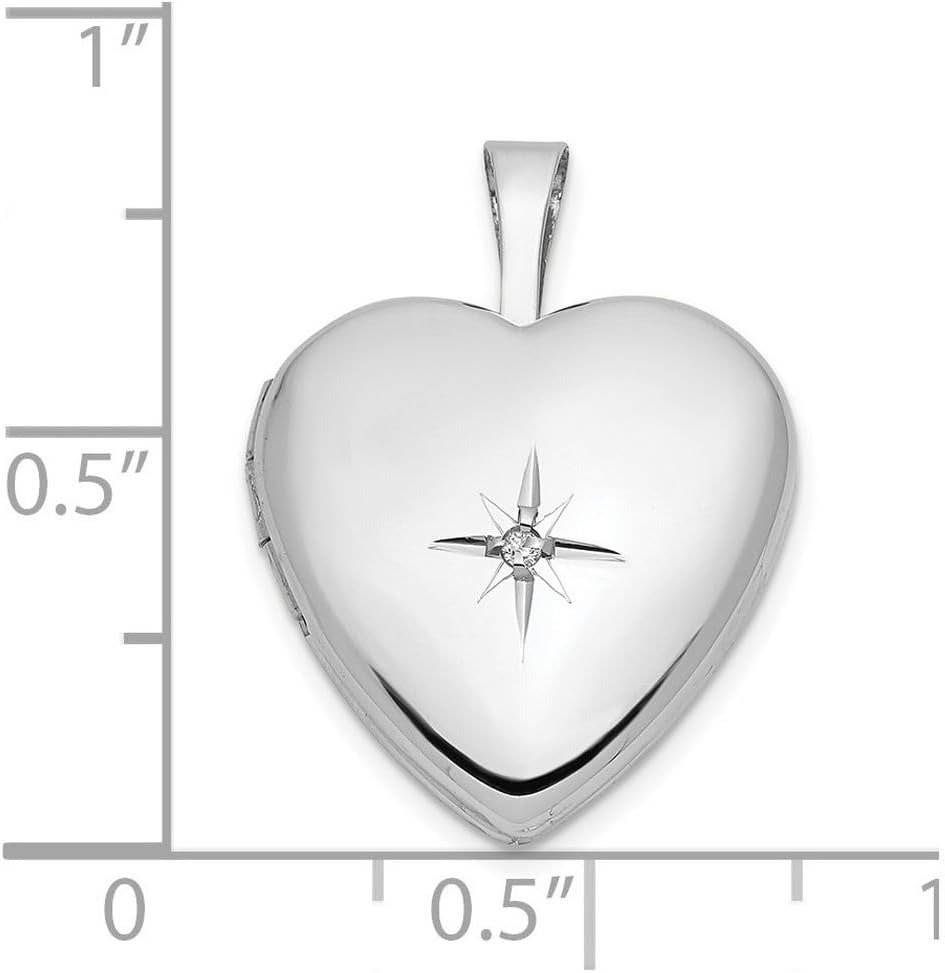 JewelryWeb 14k White Gold 16mm .01ct. Diamond Love Heart Locket Locket Necklace for Women - Image 2