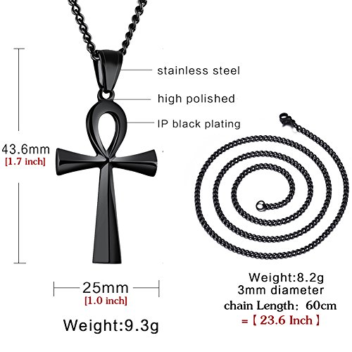 HUANIAN Men's Stainless Steel Coptic Anka Cross Religious Pendant Necklace, 24" Curb Chain4