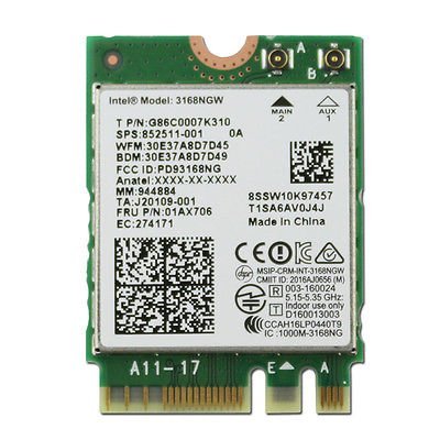 Intel Dual Band Wireless 3rd Generation 802.11AC 3168 WiFi + Bluetooth Card