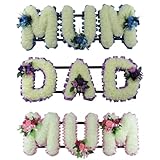 Letter Name Tribute for Funeral or Grave | Customisable Artificial Silk Flower Memorial Tribute | Any 3 Letters MUM DAD NAN GRANNY GRANDAD SON SISTER BROTHER