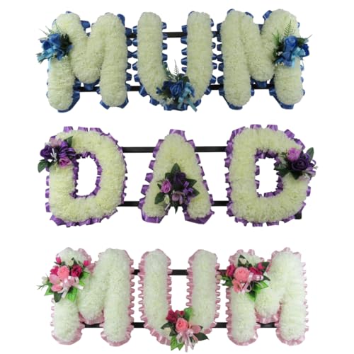 Letter Name Tribute for Funeral or Grave | Customisable Artificial Silk Flower Memorial Tribute | Any 3 Letters MUM DAD NAN GRANNY GRANDAD SON SISTER BROTHER