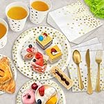 AIRE 175PCS White and Gold Paper Plates Party Supplies for 25 Guests Disposable Party Decorations Dinnerware Golden Dot Paper Plates Napkins Cups Gold Plastic Forks Knives Spoons for Wedding Birthday - Image 4