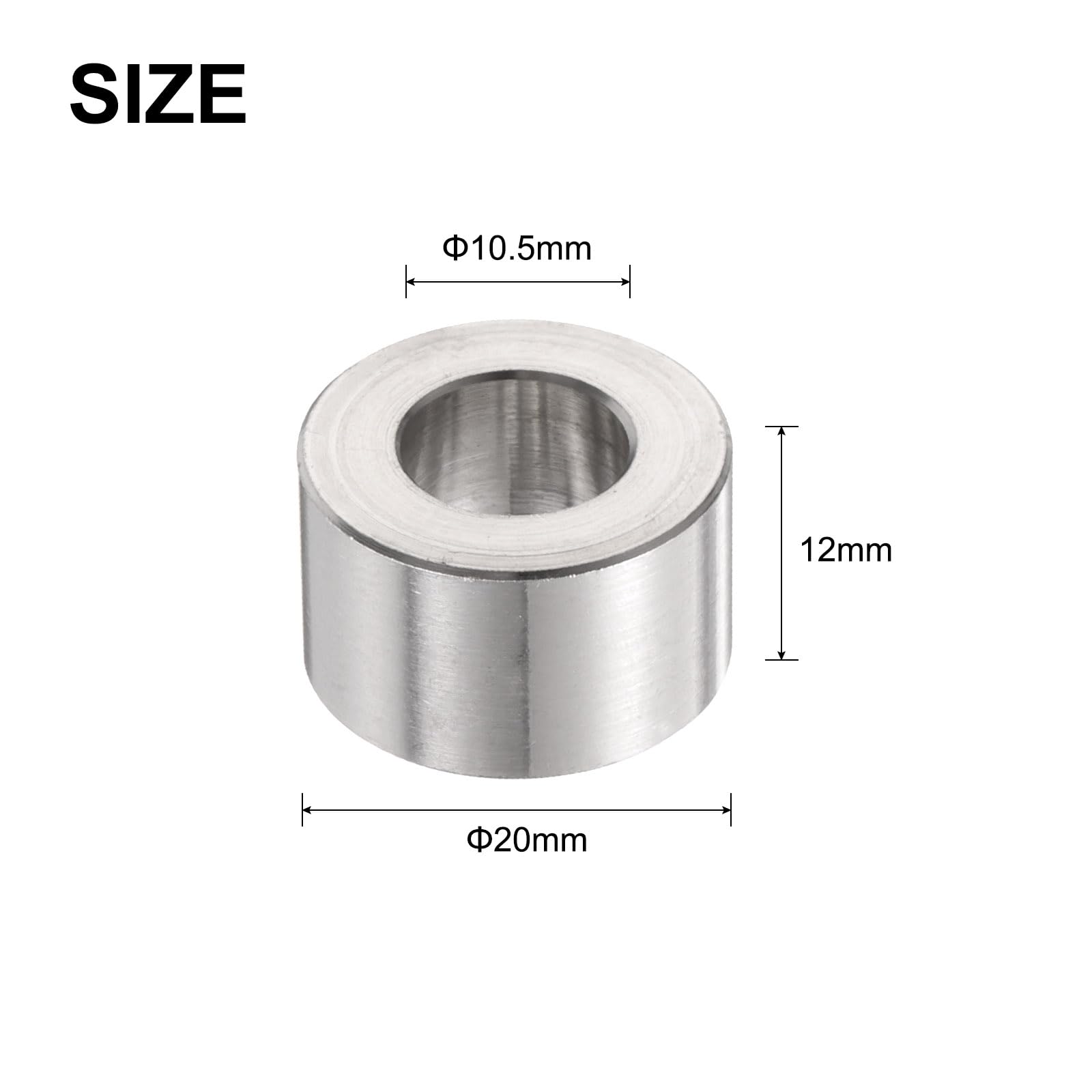 QUARKZMAN 12 Pcs Espaciador de Acero Inoxidable 10.5mm de Diámetro Interior x 20mm de Diámetro Exterior x 12mm de Longitud Espaciador Redondo de Metal, Pernos y Varillas M10