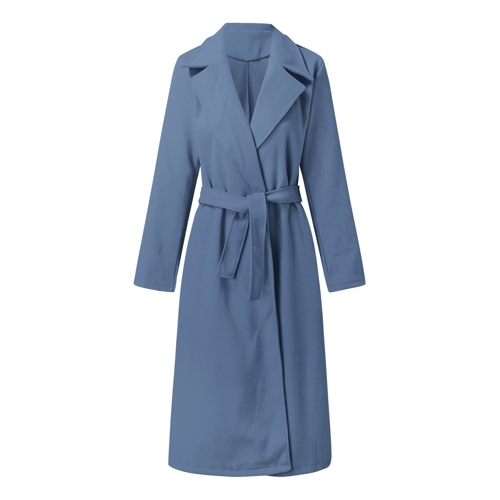 Manteau classique pour femme avec col à revers ouvert sur le devant - Veste longue pour l'automne et l'hiver - Couleur unie - Trench chaud pour femme
