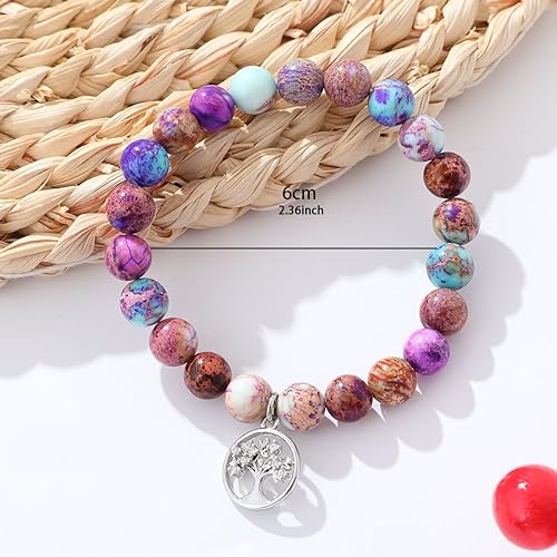 QWNHONEY Mothers Day Gift for Grandma Mom Mother in Law Sister in Law Bonus mom Granny Nana Valentine's Day Birthday Anniversary Pink Red Natural Stone Tree of Life Bracelet4