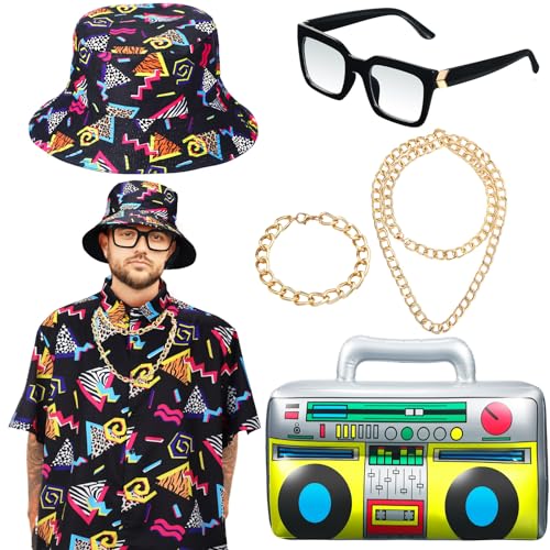 Hicarer 6 Pcs 80s 90s Outfits Accessories Set for Men Boys 80's C...