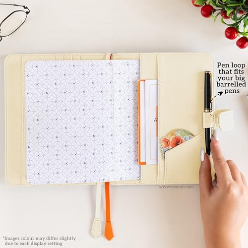Image of NEORAH - B6 Notebook SLEEVE with SNAP Button + Dotgrid JOURNAL | Faux Leather Sleeve + Penloop | 2 Front 1 Back compartment | 6 Card Slots - AFTERGLOW