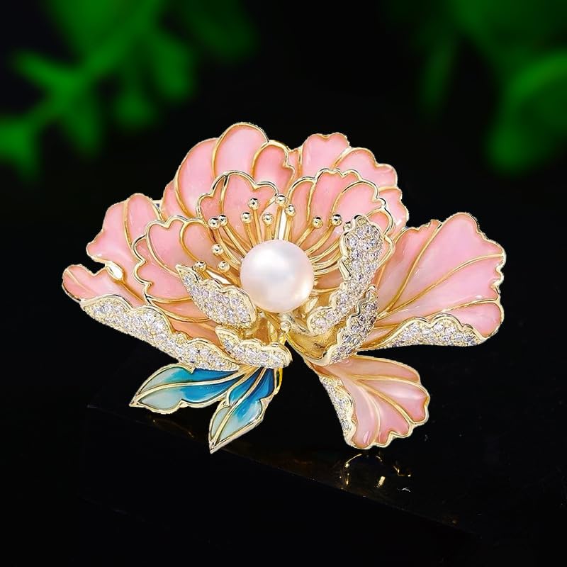 Image of Elegant Flower Brooch Pin for Women, Stylish Vinage Crystal Pearl Rhinestones Brooches Pins Dainty Lapel Pins for Dress Accessories Jewelry
