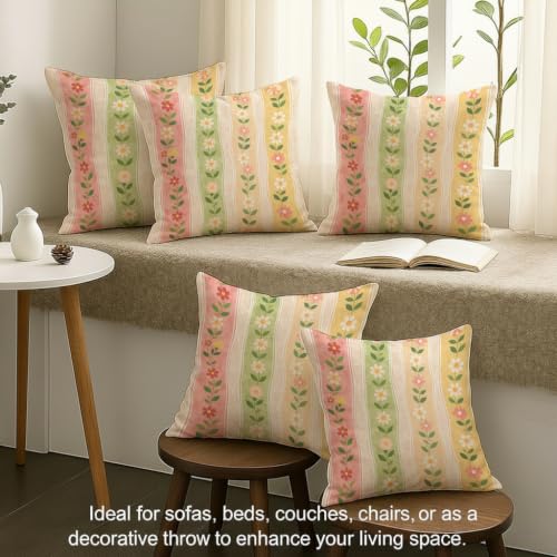 Image of STITCHNEST 'Little Meadow Series' Cushion Cover | Set of 5 | Floral Cushion Cover 16 inch x 16 inch
