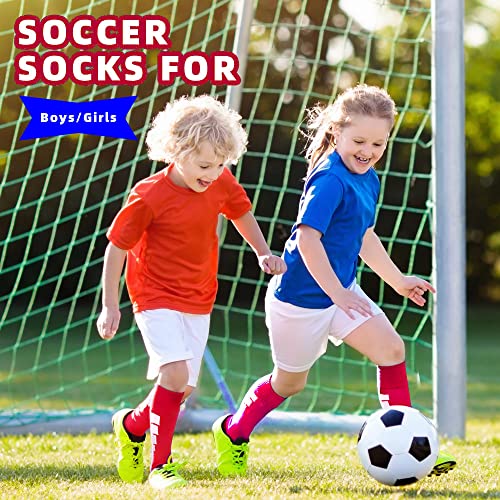 ZEPOHCK Kids Athletic Soccer Socks, 2 Pairs Knee High Socks for Youth Boys Girls for Shoe Size 3-6.5 / Ages 6-124