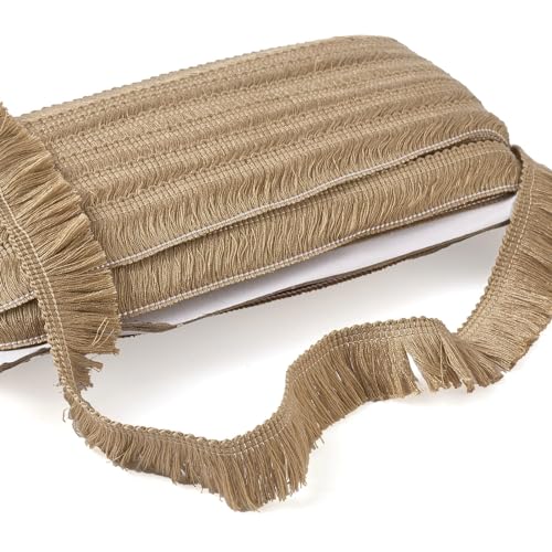 Beadthoven 27 Yards 1 Inch Fringe Tassel Ribbon - Polyester Lace Trim for Sewing, Clothing, Cushions, Pillow, Curtain, Home Decorations, DIY Crafts - Khaki