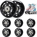 TOBWOLF 8 Pack 64mm 82A Indoor Inline Skate Replacement Wheels, Indoor Skating Wheels with ABEC-7 Bearings, Luggage Wheels, Training Wheels for Scooter - Black