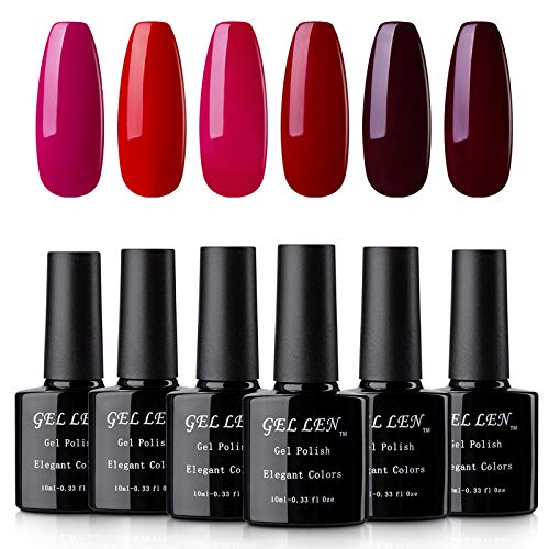 Gellen Wine Reds Colors Gel Nail Polish Set - Selected Lady Elegance 6 Colors Home Gel Manicure Kit