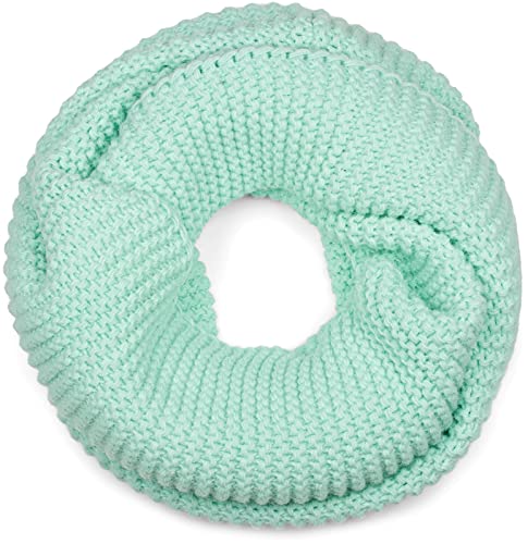 styleBREAKER Damen Strick Loop Schal Einfarbig mit Linksstrick Muster, warmer Winter Strickschal, Schlauchschal 01018166, Farbe:Türkis
