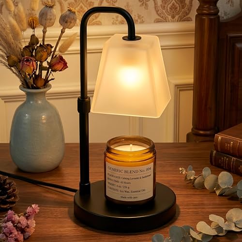 Image of JIMEI Candle Warmer Lamp with Timer Electric Wax Warmer for Scented Wax Melt Warmer Light Melter for Jar Candles Dimmable Adjustable Height Gifts for Women Mom House Warming Frossted Glass Black