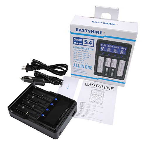 Universal Smart Battery Charger 4 Bay For Rechargeable Batteries Nimh Nicd Aa Aaa C Li-Ion Lifepo4 Imr 18650 21700 20700 26650 14500 16340 18500 10440 18350 Rcr123A Lcd Display Ul Listed #TOP6