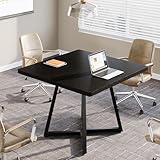 Tribesigns 31.5' Square Conference Table, Industrial Office Meeting Table for 4 People, Business Podcast Furniture with Metal Base for Small Spaces, Office Conference, Black
