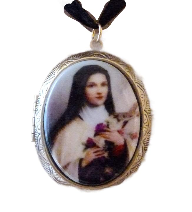 Médaillon porte-photo cabochon Sainte Thérèse, cadeau chrétien idéal