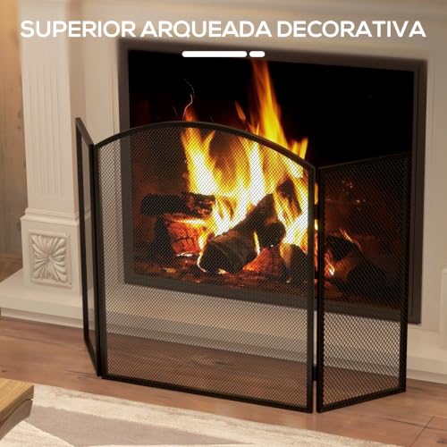 Miniatura 5 de Homcom Salvachispas Para Chimenea De 3 Paneles Protector De Chimenea Plegable Con Estructura De Acero 96x62 Cm Negro