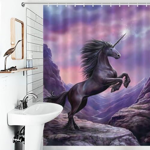 Rideau de douche cheval imperméable polyester avec 12 anneaux