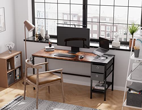 Homidec Office Desk, Computer Desk With Drawers 55" Study Writing Desks For Home With Storage Shelves, Desks & Workstations For Home Office Bedroom #TOP1