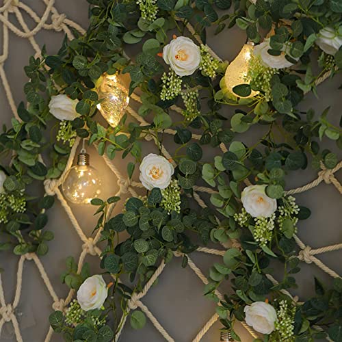 Generic Weihnachtskranz, künstliche Kameliengirlande, 2 m, künstliche Pflanzen, künstliche Eukalyptus-Rankengirlande zum Aufhängen für Hochzeit, Zuhause, Büro, Party, Garten, Handwerk, Kunstdekora