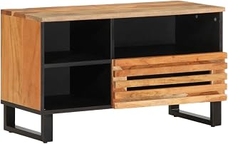 TV-Schrank 80x34x46 cm Massivholz Akazie mit Schublade und Fächern für Wohnzimmer Heimkino Media HiFi Rack Stauraum Kabelkanal