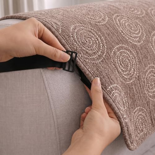 Image of STITCHNEST 'Opulence Series' Floral Woven Sofa Cover for 3 Seater | Premium Soft Fabric Sofa Protector | Beige Circular Pattern with Tassel Edge Finish | Durable Living Room Furniture Cover