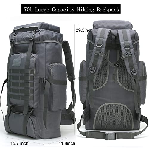 Tianyaoutdoor 70L Hiking Backpack For Men Waterproof Military Camping Rucksack Travel Daypack (70L-Gray) #TOP2