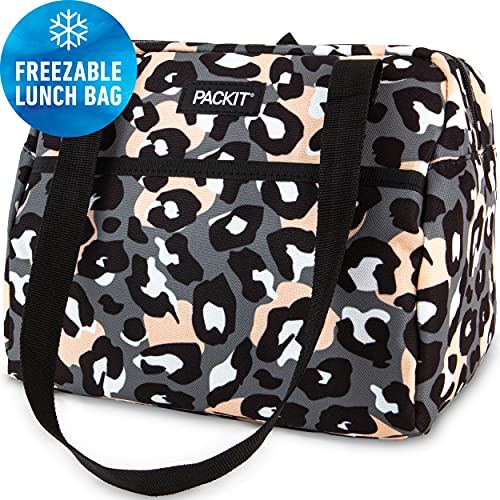 Packit Freezable Hampton Lunch Bag, Wild Leopard Gray, Built With Ecofreeze Technology, Collapsible, Reusable, Zip Closure With Front Pocket And Shoulder Straps, Perfect For Tweens And Adults #TOP1