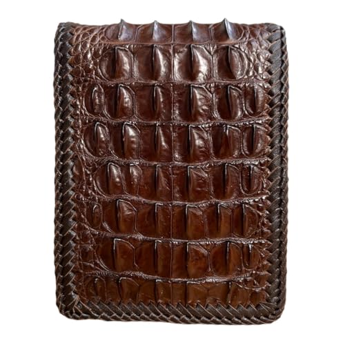 Genuine Alligator Bifold Wallet For Men, Real Crocodile Wallets Men (Brown Alligator Hornback Skin Edge Stitching)