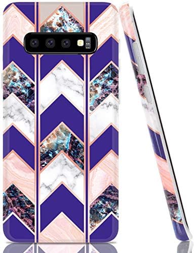 BAISRKE Marble Case for Galaxy S10 Plus, Shiny Rose Gold Lines Wave Geometric Design Case Slim Soft TPU Rubber Bumper Silicone Protective Phone Case Cover for Galaxy S10+ Plus 6.4 [Purple]