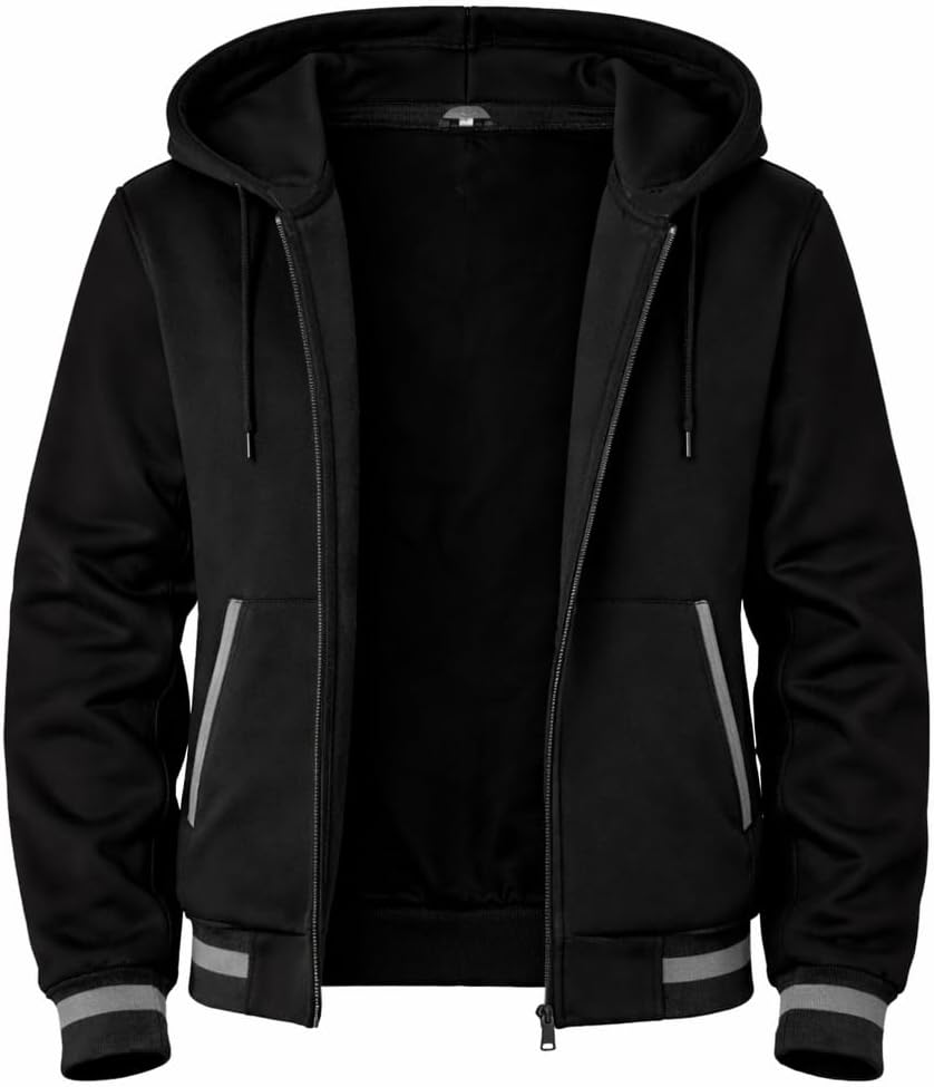 SUTAIRU Men Wool Varsity Jacket with Hood | Men Hoodie Letterman Baseball Wool Bomber Jacket
