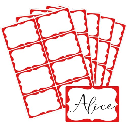 Red Name Tag Stickers, 2'x 3' Holiday Gift Tag Stickers with Red Border 200 Pcs Adhesive Name Sticker Name Badges Labels for Holiday Gift, School, Office, Home, Party